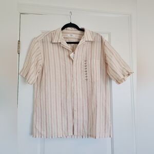 Uniqlo Unisex Cotton Linen Stripe Short Sleeve Shirt NWT Size Small